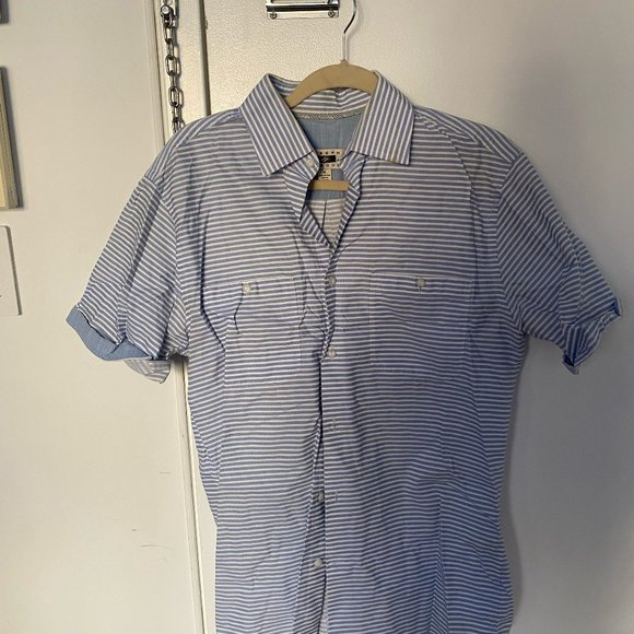 Joseph Abboud Blue and White Striped Short Sleeve Button Down - Picture 1 of 3